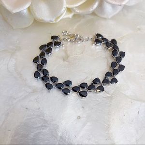 Black Pear Shape CZ Faux Onyx Gem Elegant Bracelet Black Tie Holiday 6.5”